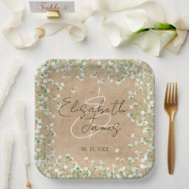 Plato De Papel Boda de Boho Farmhouse con flores de aliento para