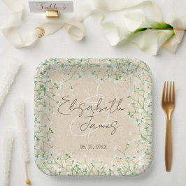 Plato De Papel Boda de Boho Farmhouse con flores de aliento para 