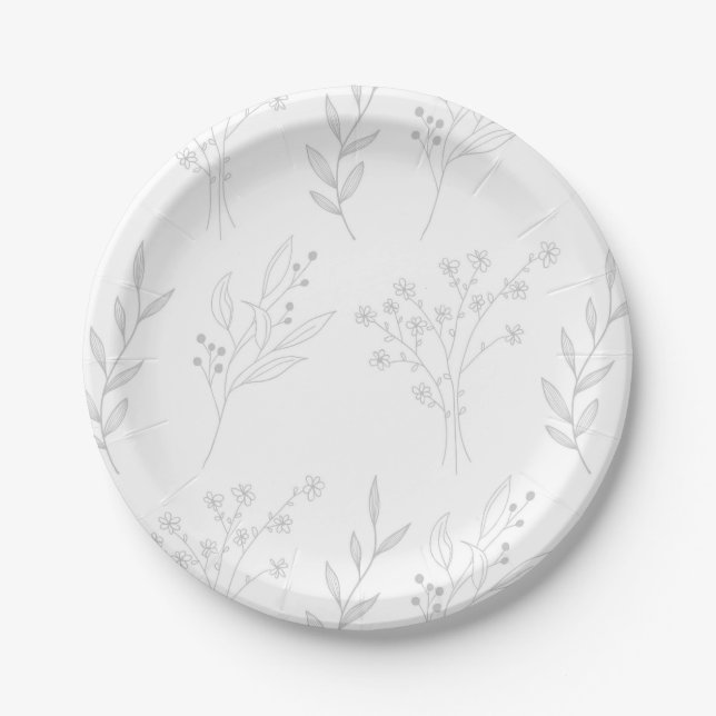 Plato De Papel Boda de Boho floral plateado (Anverso)