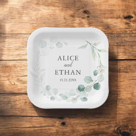 Plato De Papel Boda de boho vegetación eucalipto