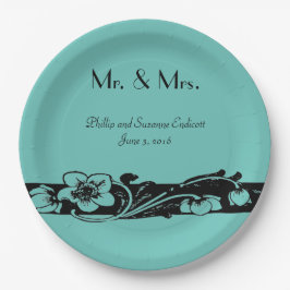 Plato De Papel Boda de borde floral de estilo Art Decó