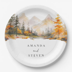 Plato De Papel Boda de bosque de pino de montaña de otoño rústico