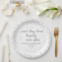 Plato De Papel Boda de brillo de plata blanca Felices para siempr