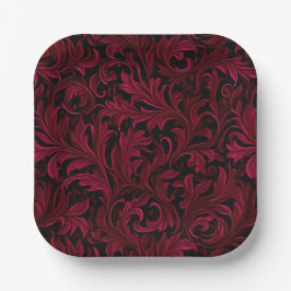 Plato De Papel Boda de Burgundy Paisley