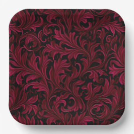 Plato De Papel Boda de Burgundy Paisley