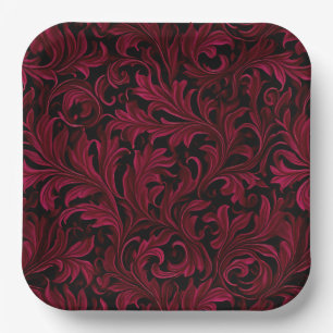 Plato De Papel Boda de Burgundy Paisley