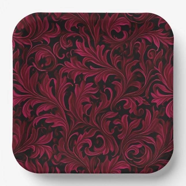 Plato De Papel Boda de Burgundy Paisley (Anverso)