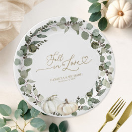 Plato De Papel Boda de Calabaza con Vegetación de Otoño