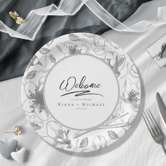 Plato De Papel Boda de caligrafía de amor Patrón floral Blk ID940 (Subido por el creador)