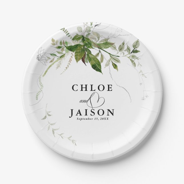 Plato De Papel Boda de caligrafía de color de agua de origen vege (Anverso)