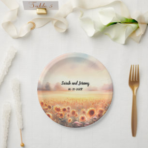 Plato De Papel Boda de campo con girasoles boho rústicos acuarela