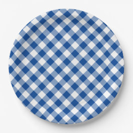 Plato De Papel Boda de Campo Gingham Azul Profundo