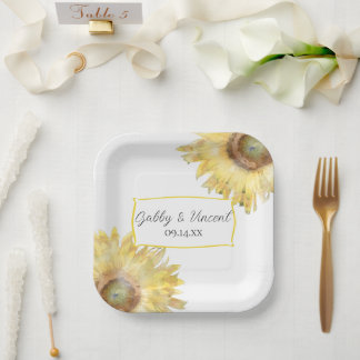 Plato De Papel Boda de color amarillo girasol