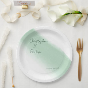 Plato De Papel Boda de color esmeralda caligrafía minimalista