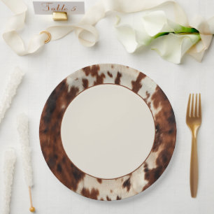 Plato De Papel Boda de Cuero de Vaca Crema Marrón Occidental
