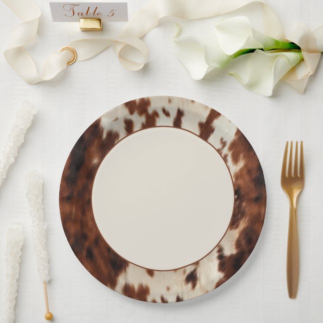 Plato De Papel Boda de Cuero de Vaca Crema Marrón Occidental (Boda)