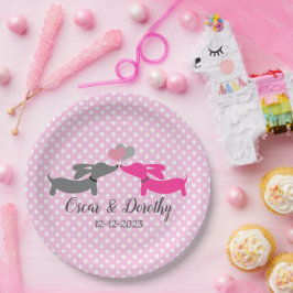 Plato De Papel Boda de Dachshund personaliza a los doxs de besos