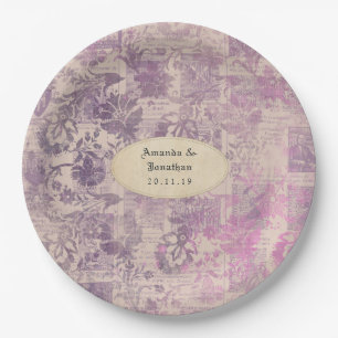 Plato De Papel Boda de Damasco Efímera Lavanda