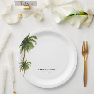 Plato De Papel Boda de destino de Palm Trees Beach Tropical