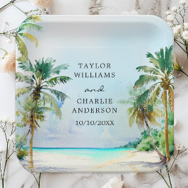 Plato De Papel Boda de destino de playa tropical