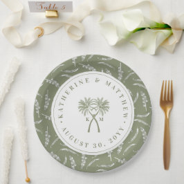 Plato De Papel Boda de destino tropical de palmeras nubladas