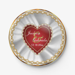 Plato De Papel Boda de diamantes de oro, rojo y falso o aniversar