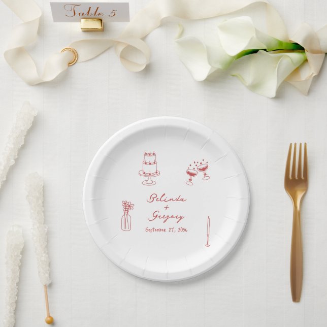 Plato De Papel Boda de Doodles de Ilustraciones de cimarrona dibu (Boda)