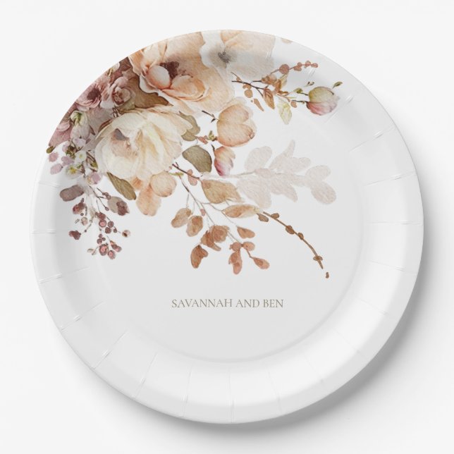 Plato De Papel Boda de ducha de novia acuarela caliente (Anverso)