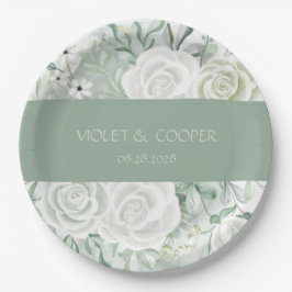 Plato De Papel Boda de Dusty Sage Watercolor Florals