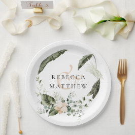 Plato De Papel Boda de Elegante Floral Verde