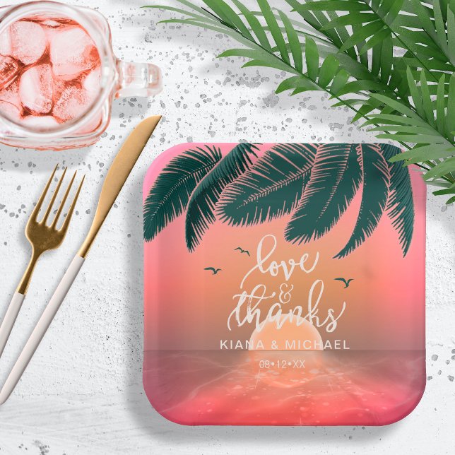 Plato De Papel Boda de elevación del sol de la isla tropical Pink (Subido por el creador)