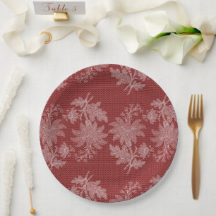 Plato De Papel Boda de encaje falso floral blanco rojo bonito