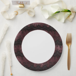 Plato De Papel Boda de encaje falso negro burgundy