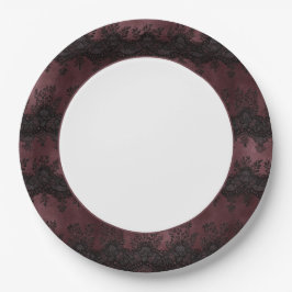 Plato De Papel Boda de encaje falso negro burgundy