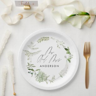Plato De Papel Boda de escritura botánica moderna y elegante