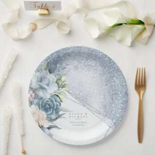 Plato De Papel Boda de espárragos florales Dusty Blue ID889