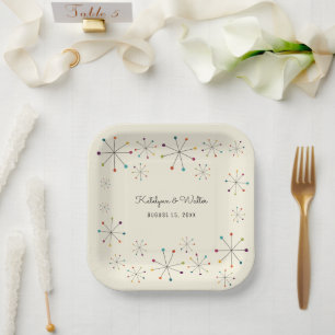 Plato De Papel Boda de estilo retro retro moderno de medio siglo