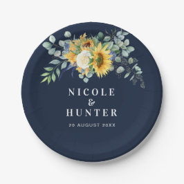 Plato De Papel Boda de eucalipto de girasol acuarela