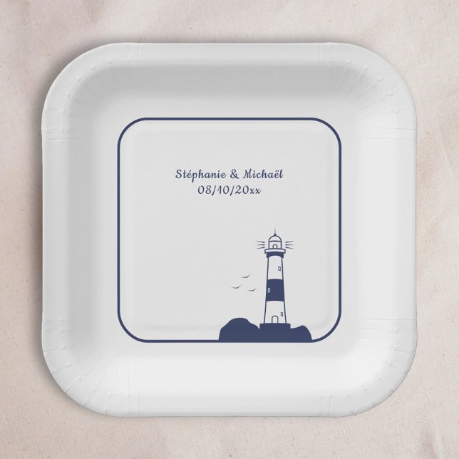 Plato De Papel Boda de faro (Lighthouse Wedding Paper Plates)