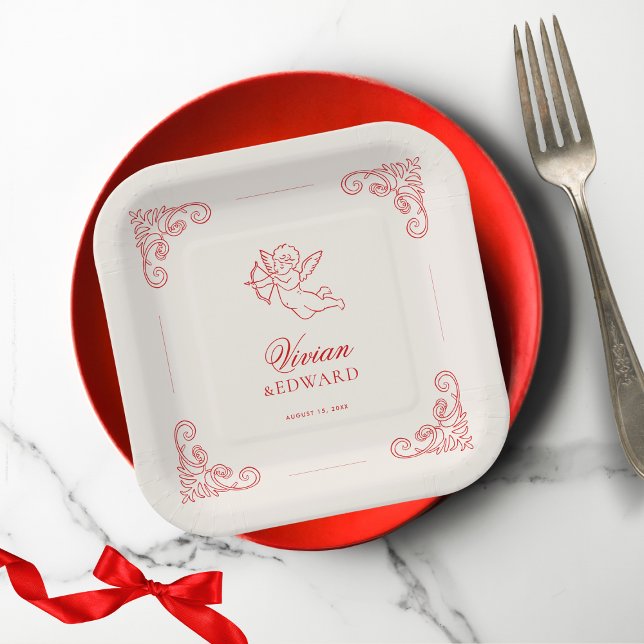 Plato De Papel Boda de febrero con querubín Cupido dibujado a man (Subido por el creador)