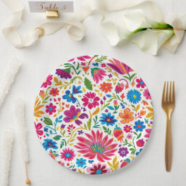 Plato De Papel Boda de Fiesta Floral Mexicana Vibrante
