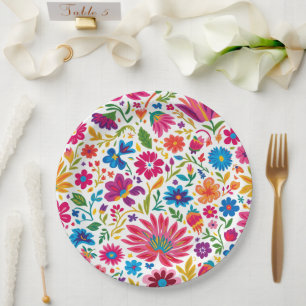 Plato De Papel Boda de Fiesta Floral Mexicana Vibrante