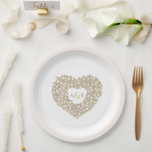 Plato De Papel Boda de flor crema tulipanes monograma de ramo de