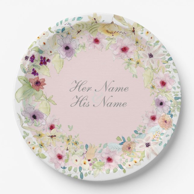 Plato De Papel Boda de Flor de Primavera Pequeña (Anverso)