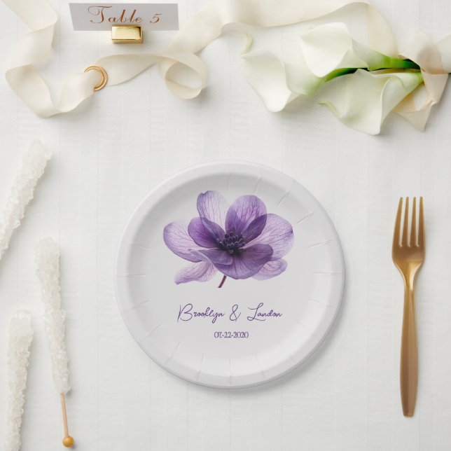 Plato De Papel Boda de Flor Morado Gorgoso (Boda)
