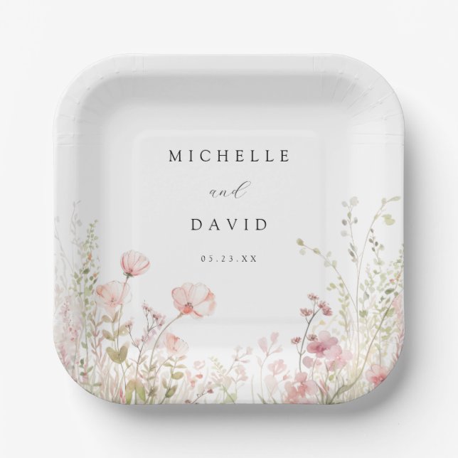 Plato De Papel Boda de Flor Silvestre Delicada (Anverso)