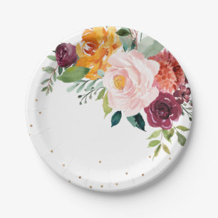 Plato De Papel Boda de Floral Floral Blossom de Rubor de otoño en