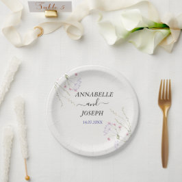 Plato De Papel Boda de flores acuarela minimalista blanca