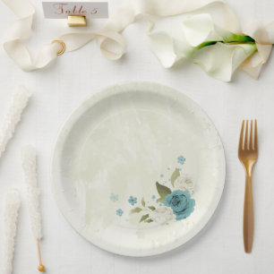 Plato De Papel boda de flores azules blancas