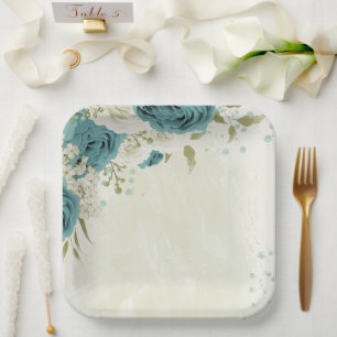 Plato De Papel boda de flores azules blancas